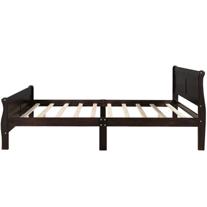 Start2Finish full size wood platform bed with headboard and wooden slat support, showcasing sturdy design and natural wood finish.