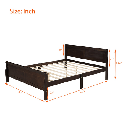 Start2Finish full size wood platform bed with headboard and wooden slat support for mattress, showcasing sturdy construction and natural wood finish.