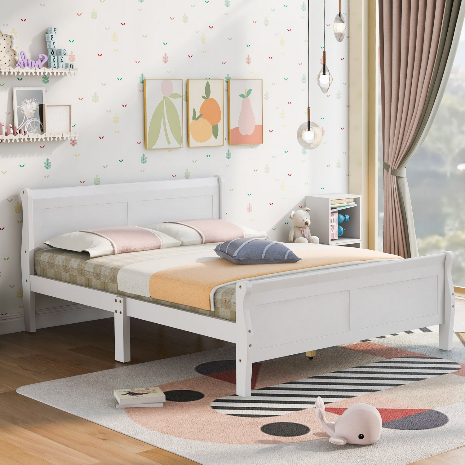 Start2Finish full size wooden platform bed with headboard and wooden slat support for mattress in a modern bedroom setting.