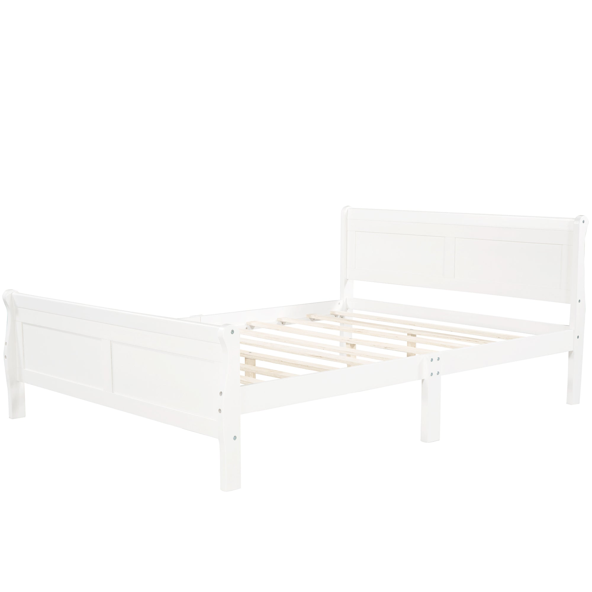 Full size Start2Finish wood platform bed with headboard and wooden slat support for mattress in a modern bedroom setting