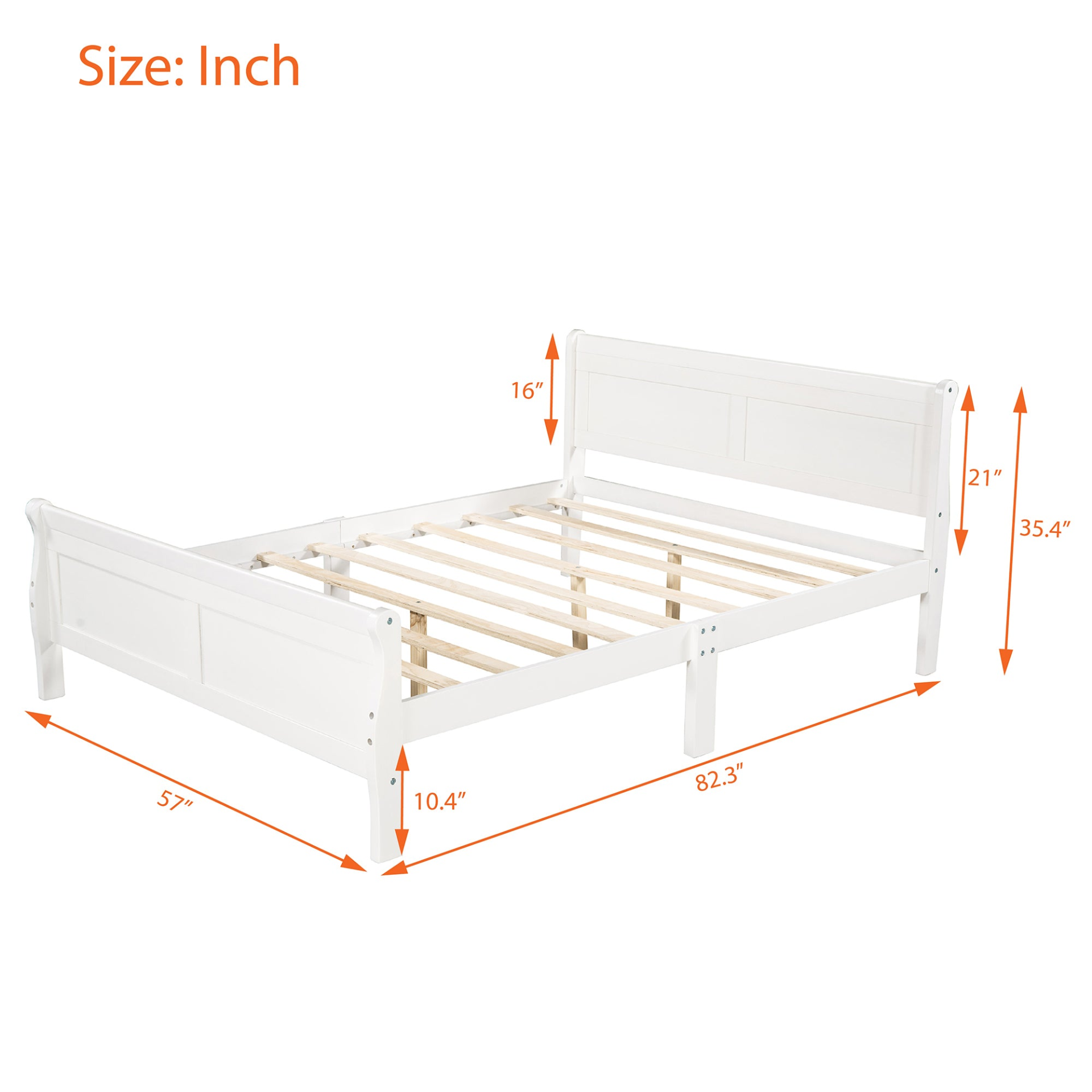 Start2Finish full size wood platform bed with headboard and wooden slat support for mattress, showcasing sturdy design and natural wood finish.