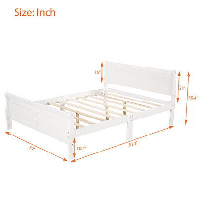 Start2Finish full size wood platform bed with headboard and wooden slat support for mattress, showcasing sturdy design and natural wood finish.