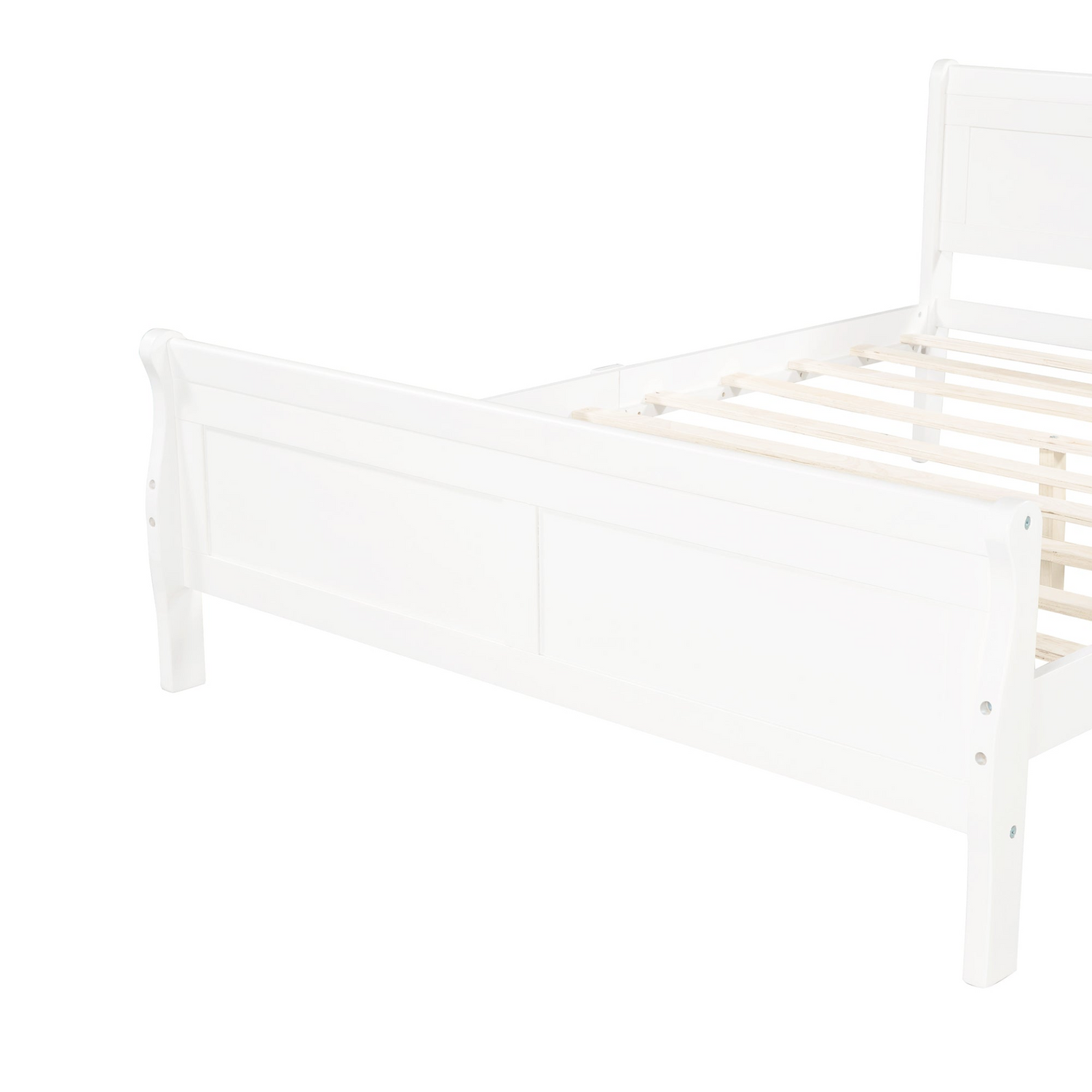 Full size wood platform bed with headboard and wooden slat support, by Start2Finish, shown in a modern bedroom setting.