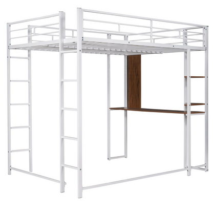 Start2Finish metal loft bed with two shelves and built-in desk, sturdy full-size frame for bedroom use