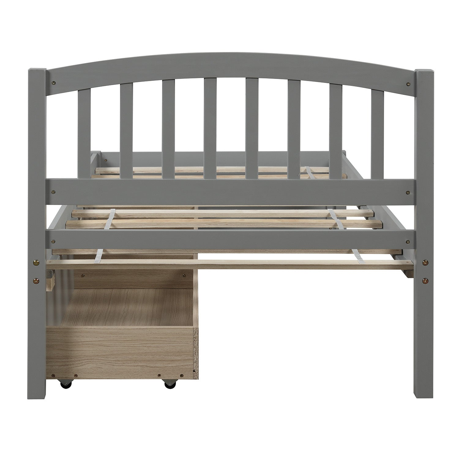 Start2Finish twin platform storage bed with wood frame, two drawers, and headboard, showcasing a sturdy, space-saving bedroom solution.