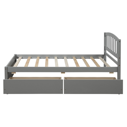 Twin platform storage bed frame by Start2Finish with wood construction, two drawers, and a matching headboard.