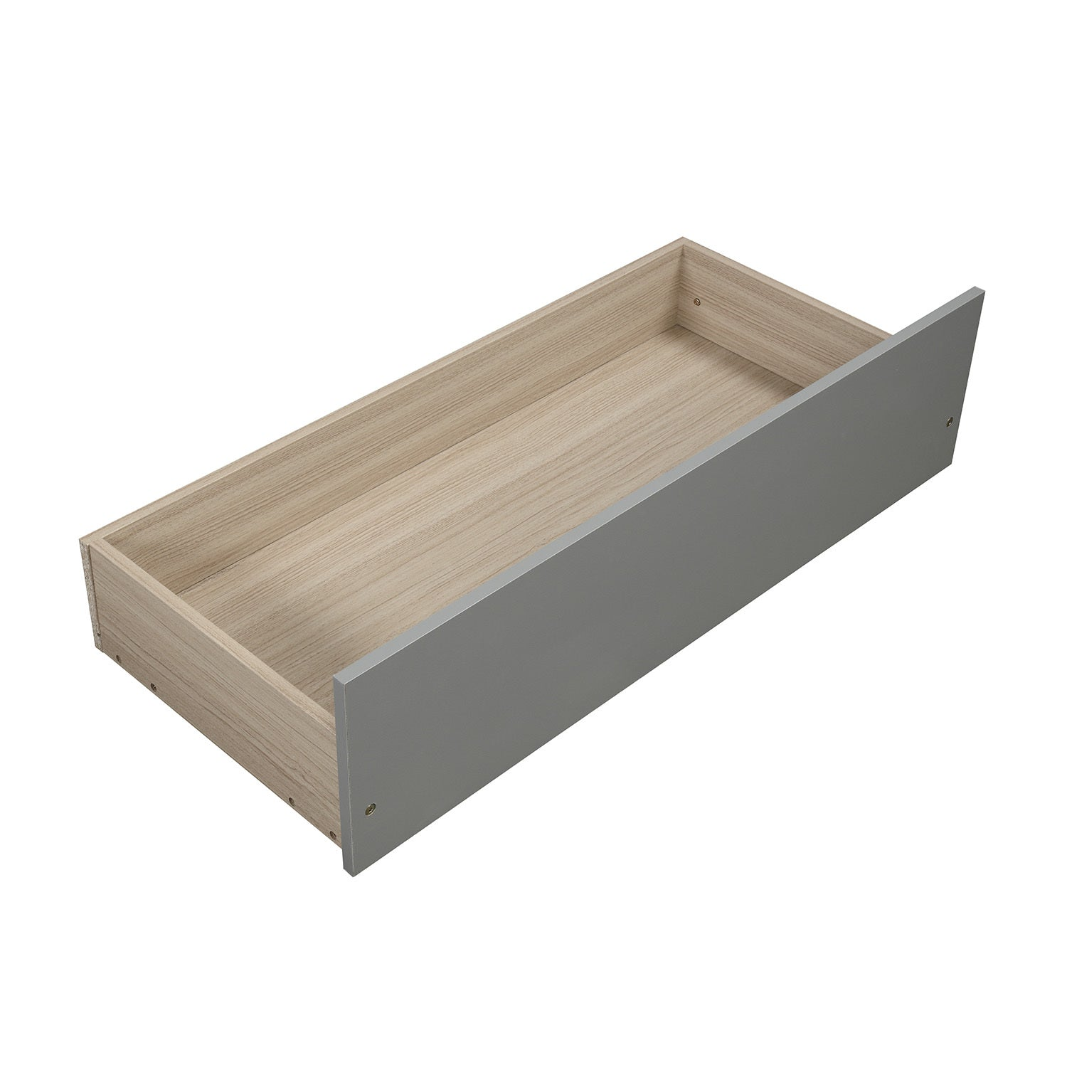 Start2Finish twin platform storage bed frame with wood finish, two built-in drawers, and a matching headboard.