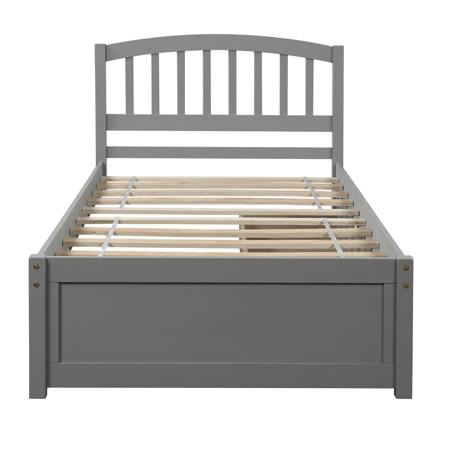 Start2Finish twin platform storage bed with wood frame, two drawers, and headboard, showcasing the sleek, functional design.