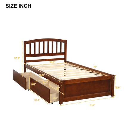 Start2Finish twin platform storage bed frame with wood construction, two built-in drawers, and a matching headboard.
