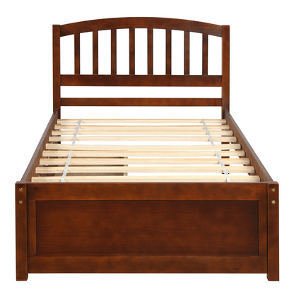 Start2Finish twin platform storage bed with wood frame, headboard, and two built-in drawers for bedroom organization.