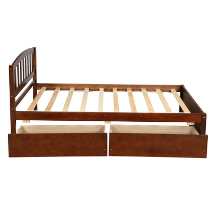 Start2Finish twin platform storage bed frame with headboard and two built-in drawers in natural wood finish.
