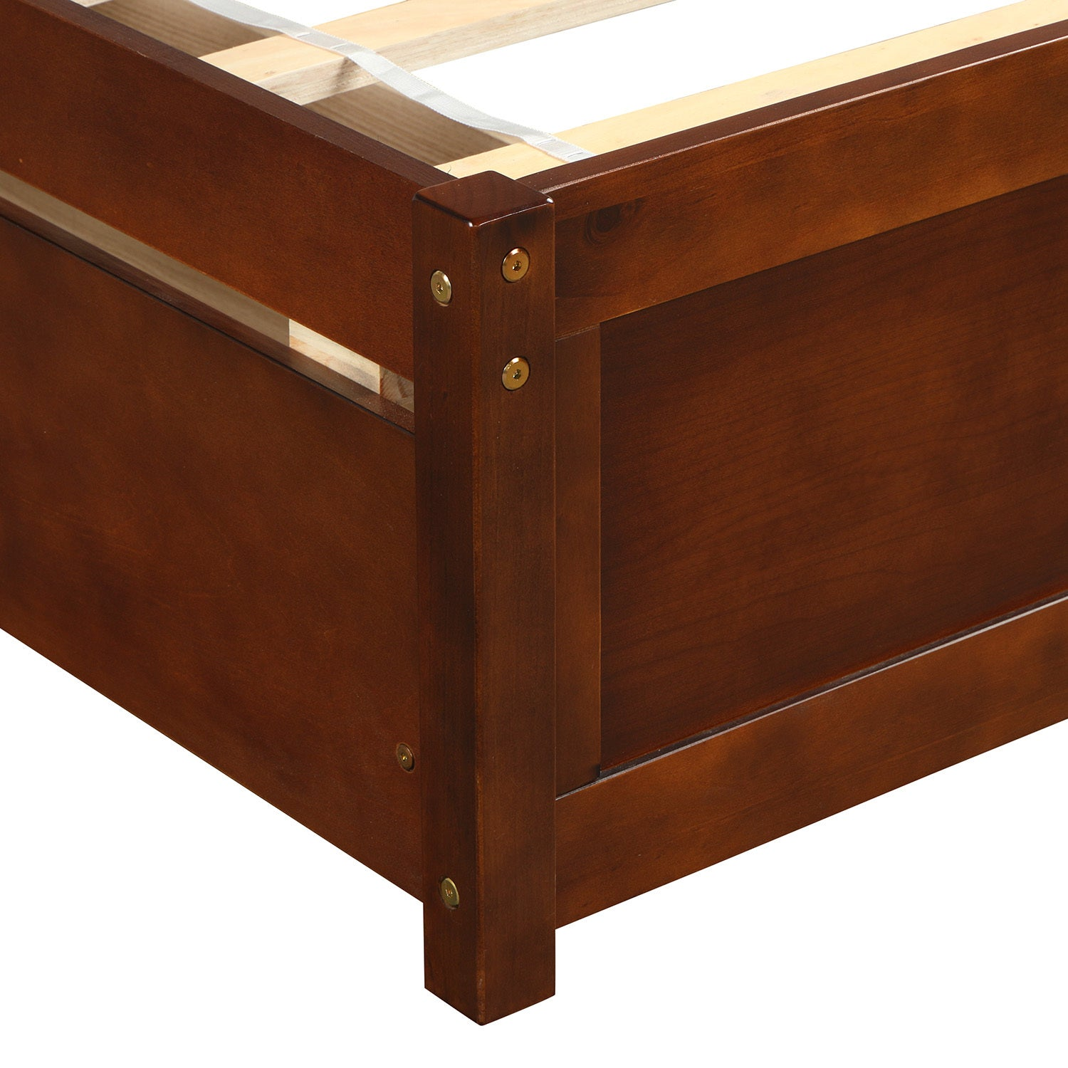 Start2Finish twin platform storage bed with wood frame, two drawers, and a headboard shown in a bedroom setting.