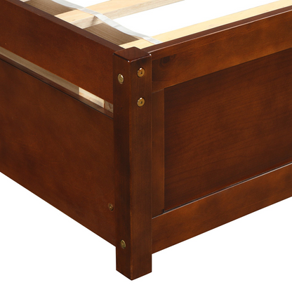 Start2Finish twin platform storage bed with wood frame, two drawers, and a headboard shown in a bedroom setting.