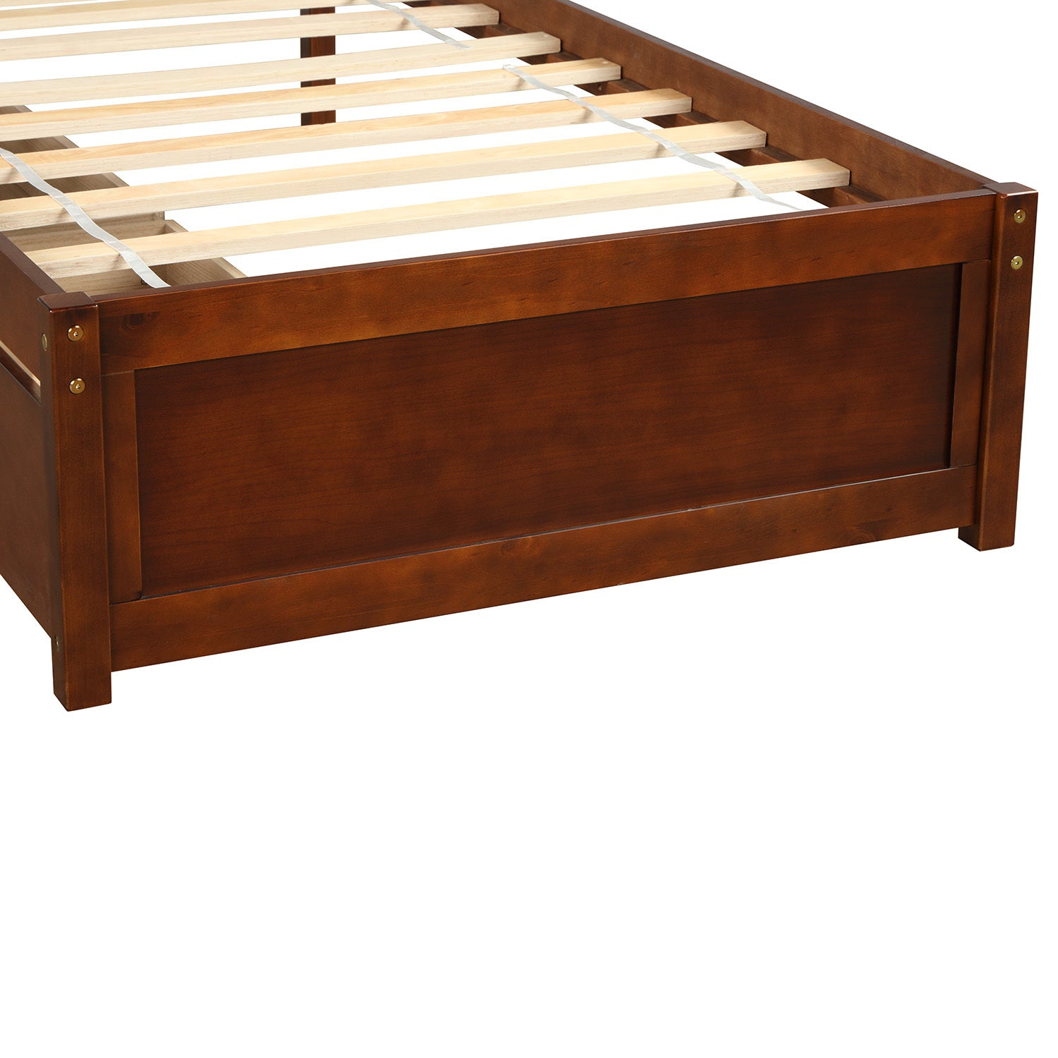 Start2Finish twin platform storage bed with wood frame, two drawers, and headboard, shown in a modern bedroom setting