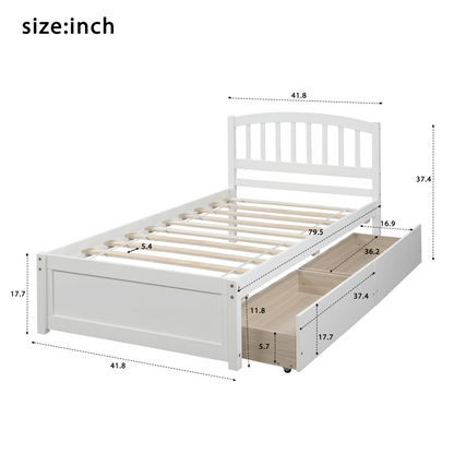 Start2Finish twin platform storage bed with wood frame, two drawers, and headboard, showcasing a sturdy and functional bedroom centerpiece.