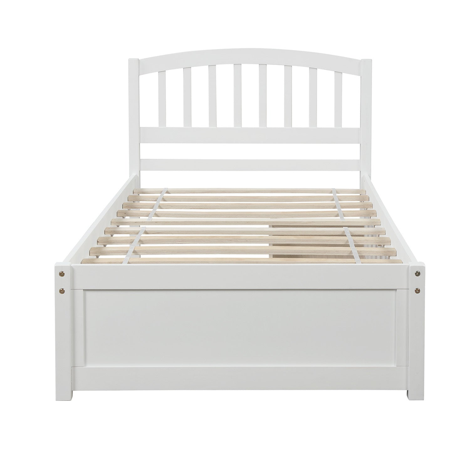 Start2Finish twin platform storage bed with wood frame, two built-in drawers, and a matching headboard, ideal for bedroom organization.