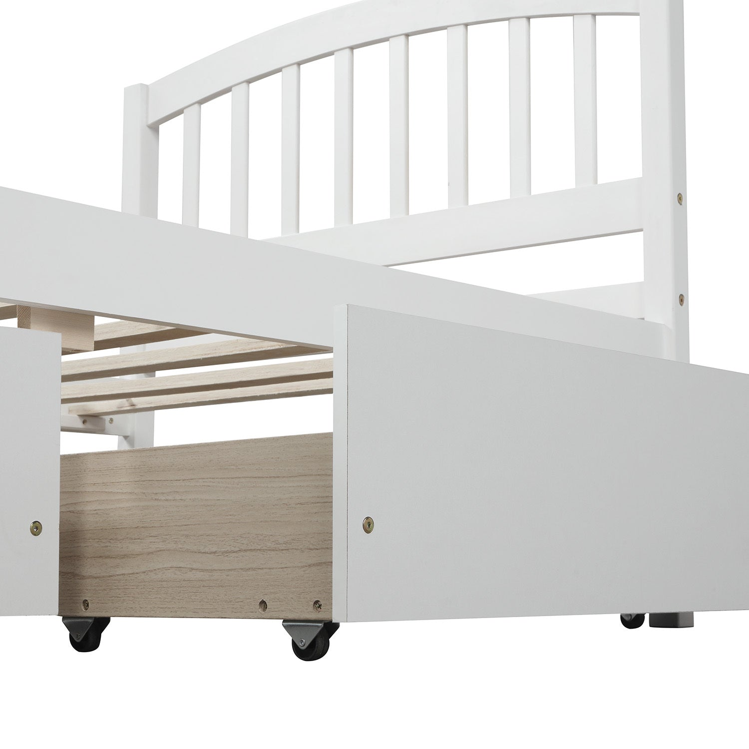 Start2Finish twin platform storage bed with wood frame, two drawers, and a headboard, shown in a clean, modern bedroom setting.