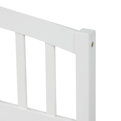 Start2Finish twin platform storage bed with wood frame, two built-in drawers, and a matching headboard.