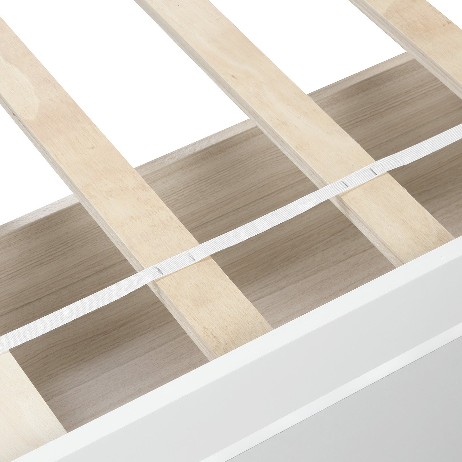 Start2Finish twin platform storage bed with wood frame, two drawers, and headboard, shown in natural wood finish.
