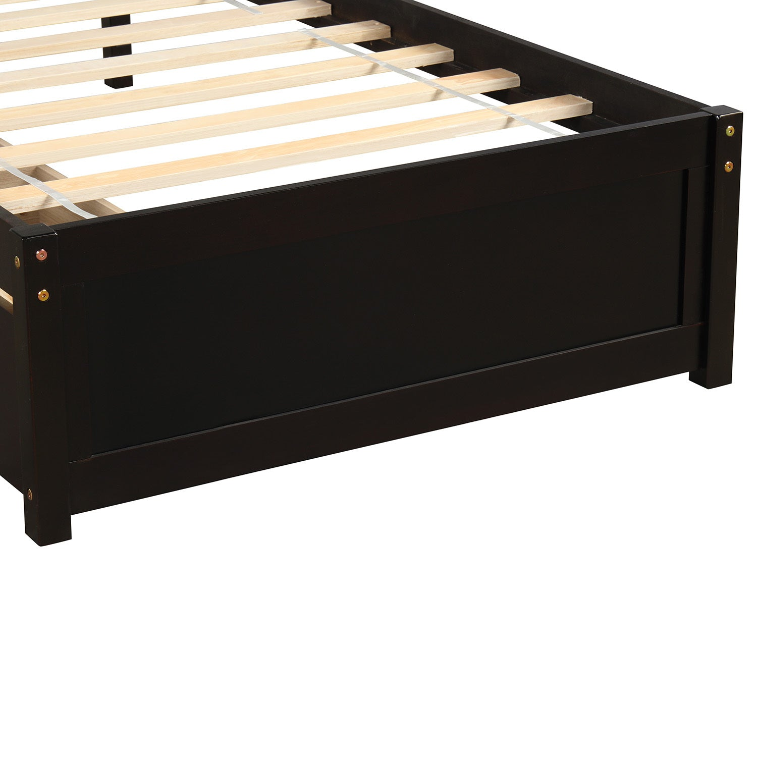 Start2Finish twin platform storage bed with wood frame, headboard, and two built-in drawers for bedroom organization.