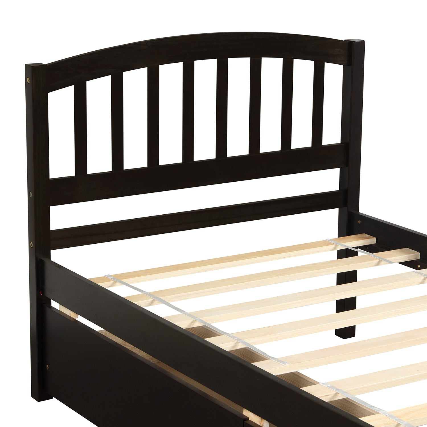 Start2Finish twin platform storage bed with wood frame, two drawers, and headboard for bedroom organization.