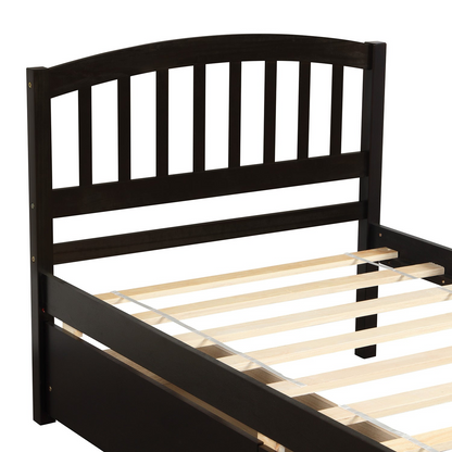 Start2Finish twin platform storage bed with wood frame, two drawers, and headboard for bedroom organization.