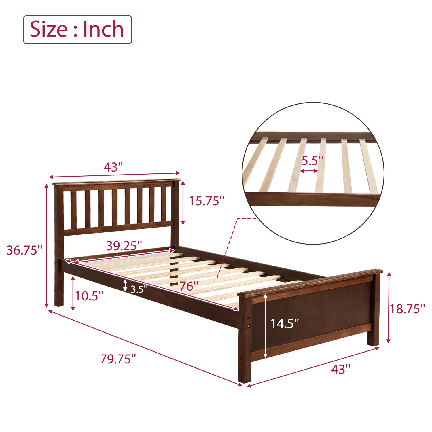 Start2Finish wood platform bed frame with headboard, footboard, and wood slat support, showcasing a sturdy, natural wood finish.