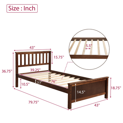 Start2Finish wood platform bed frame with headboard, footboard, and wood slat support, showcasing a sturdy, natural wood finish.