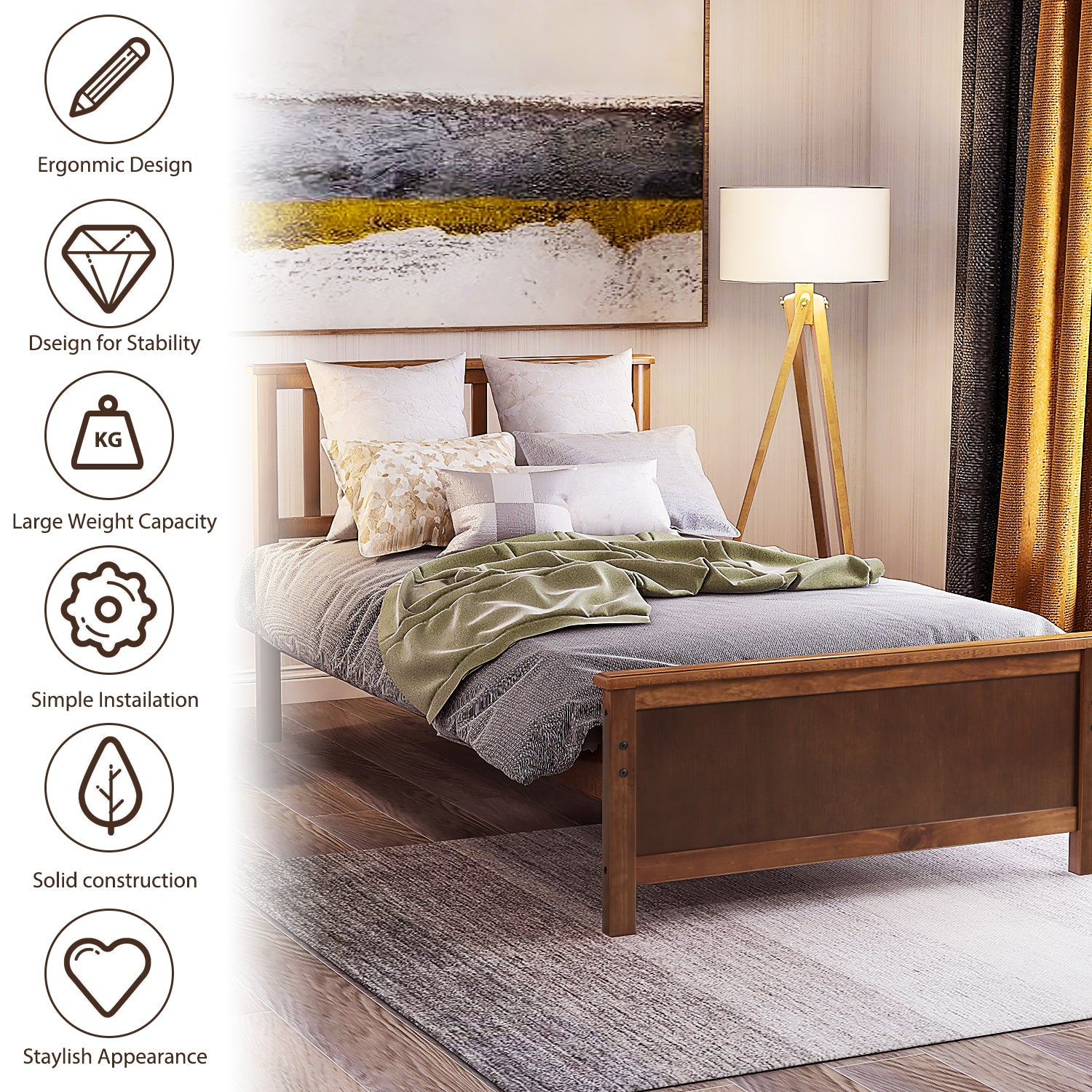 Wood platform bed frame with headboard, footboard, and wood slat support in a natural finish, from Start2Finish furniture collection.