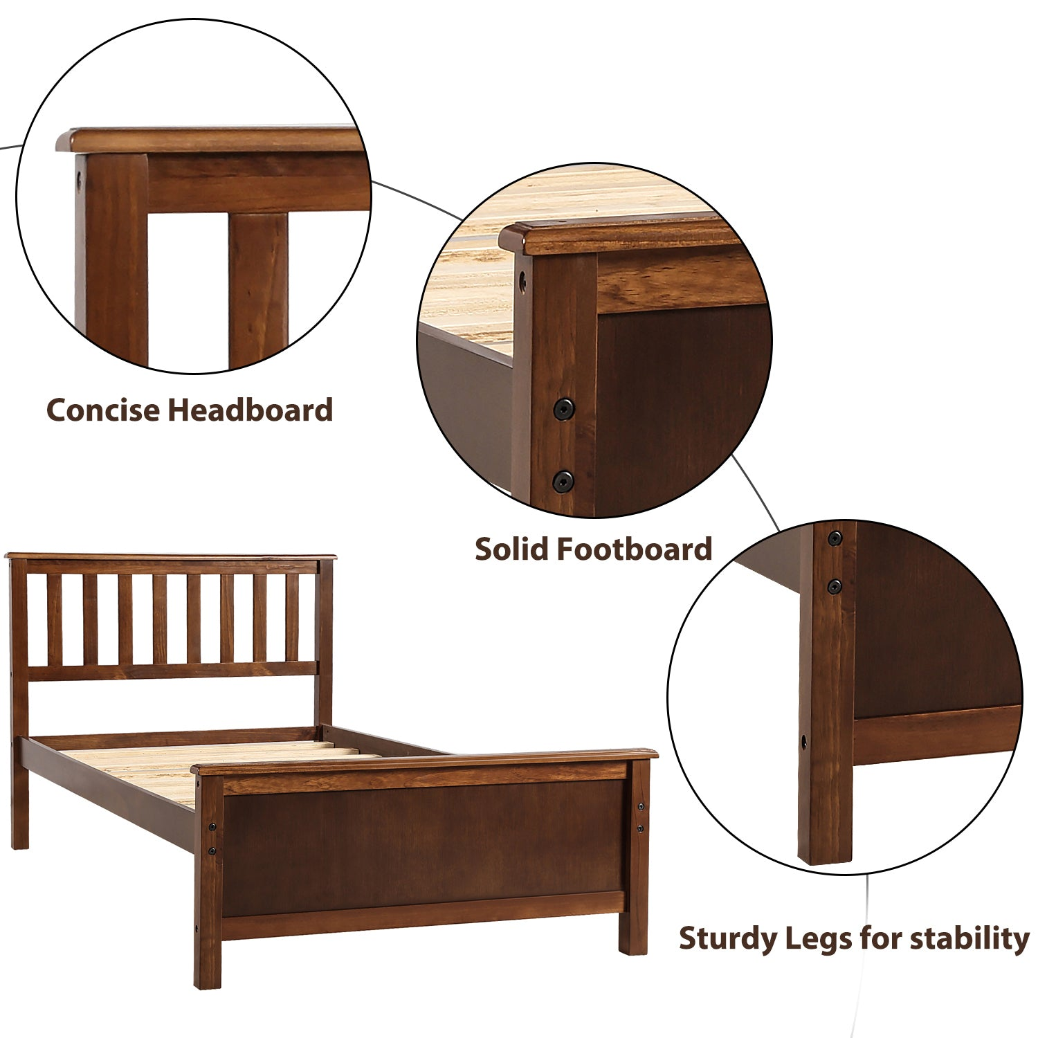 Start2Finish wood platform bed frame with headboard, footboard, and wood slat support for a sturdy, stylish bedroom centerpiece.