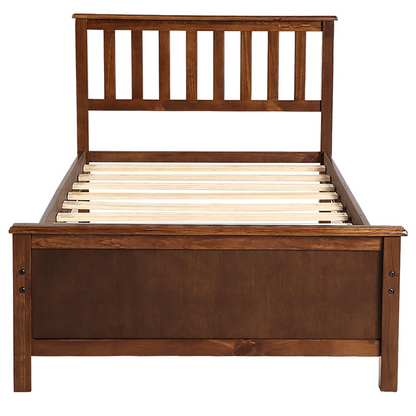 Start2Finish wood platform bed frame with headboard, footboard, and wood slat support, showcasing a sturdy furniture design.