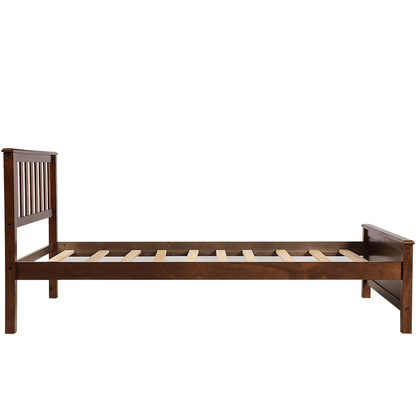 Wood platform bed frame with headboard, footboard, and wooden slat support from Start2Finish, showcasing a sturdy furniture design.