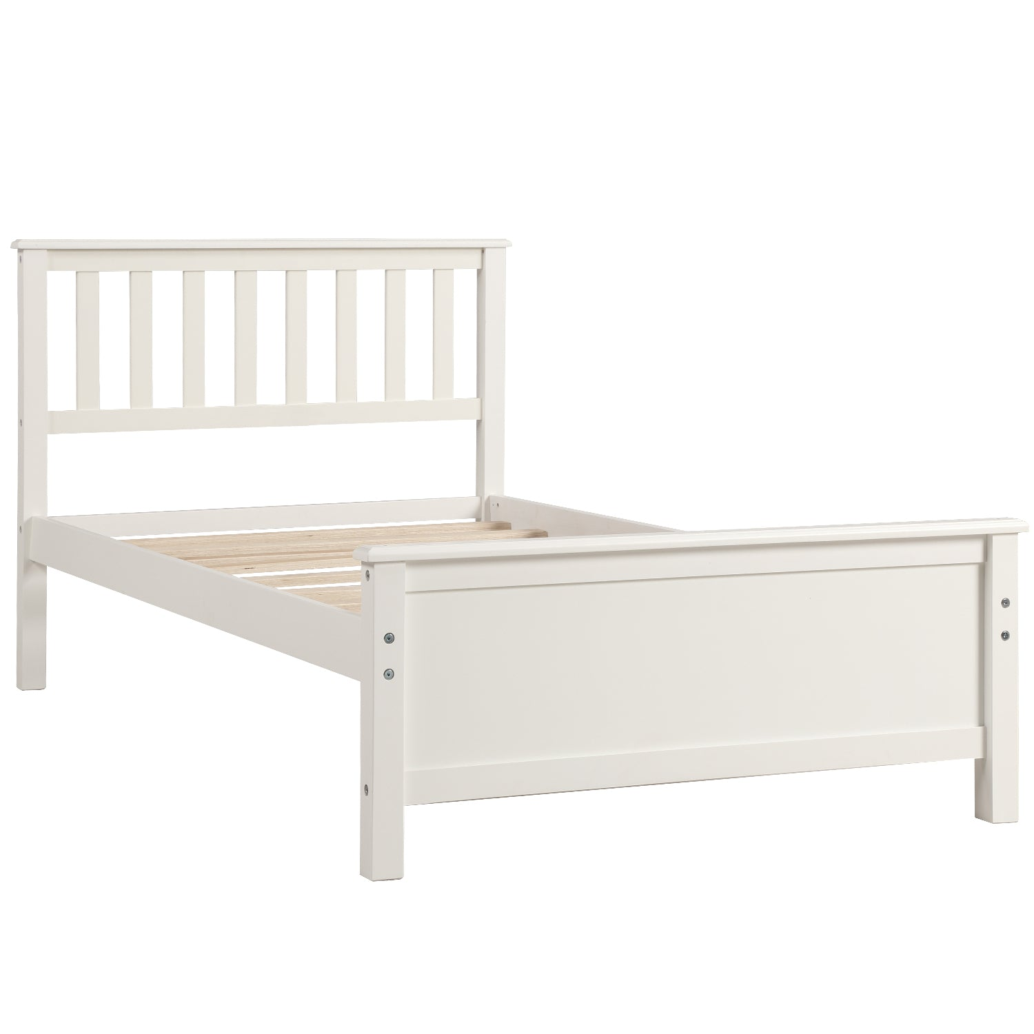 Start2Finish wood platform bed frame with headboard, footboard, and wood slat support, showcasing sturdy wooden furniture design.