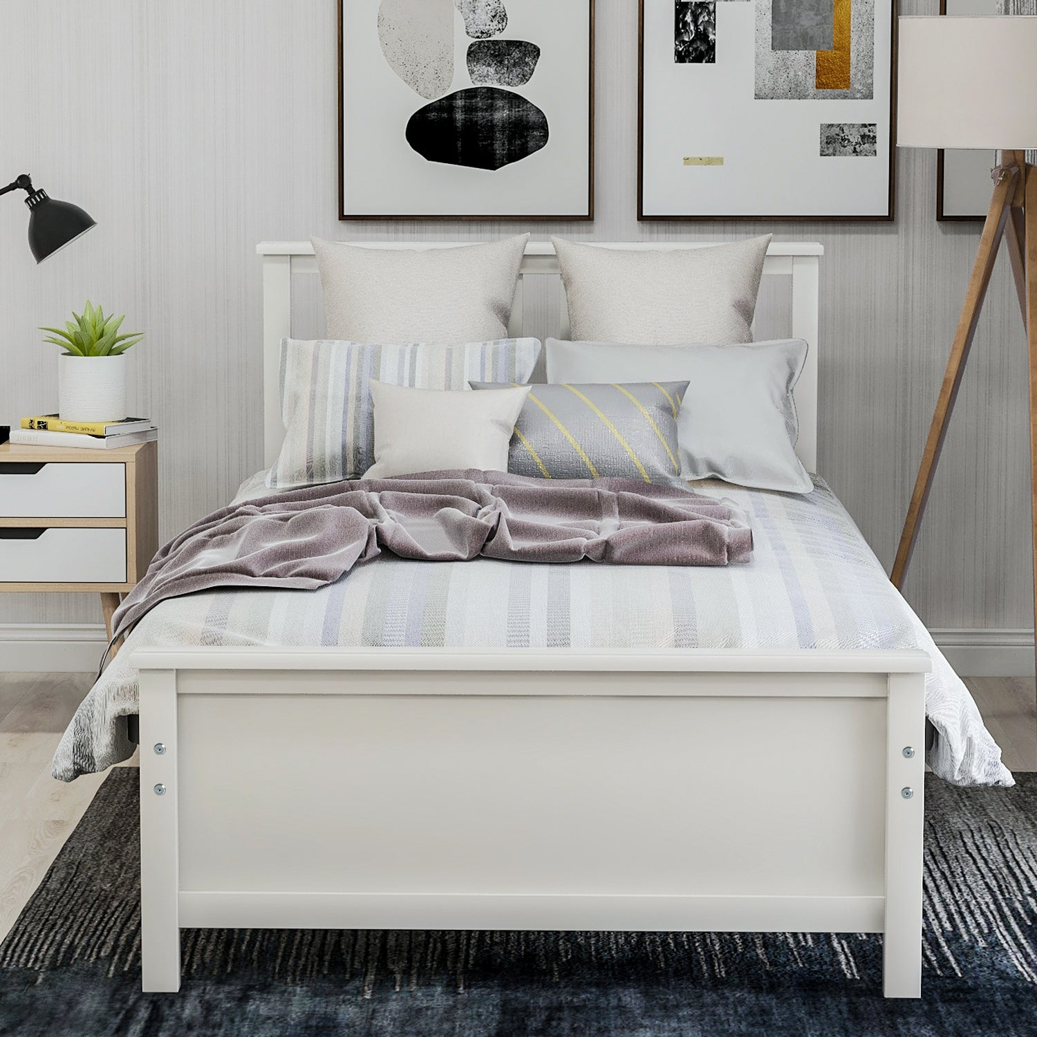 Start2Finish wood platform bed frame with headboard, footboard, and wood slat support, showcasing a sturdy furniture piece.