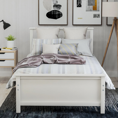 Start2Finish wood platform bed frame with headboard, footboard, and wood slat support, showcasing a sturdy furniture piece.