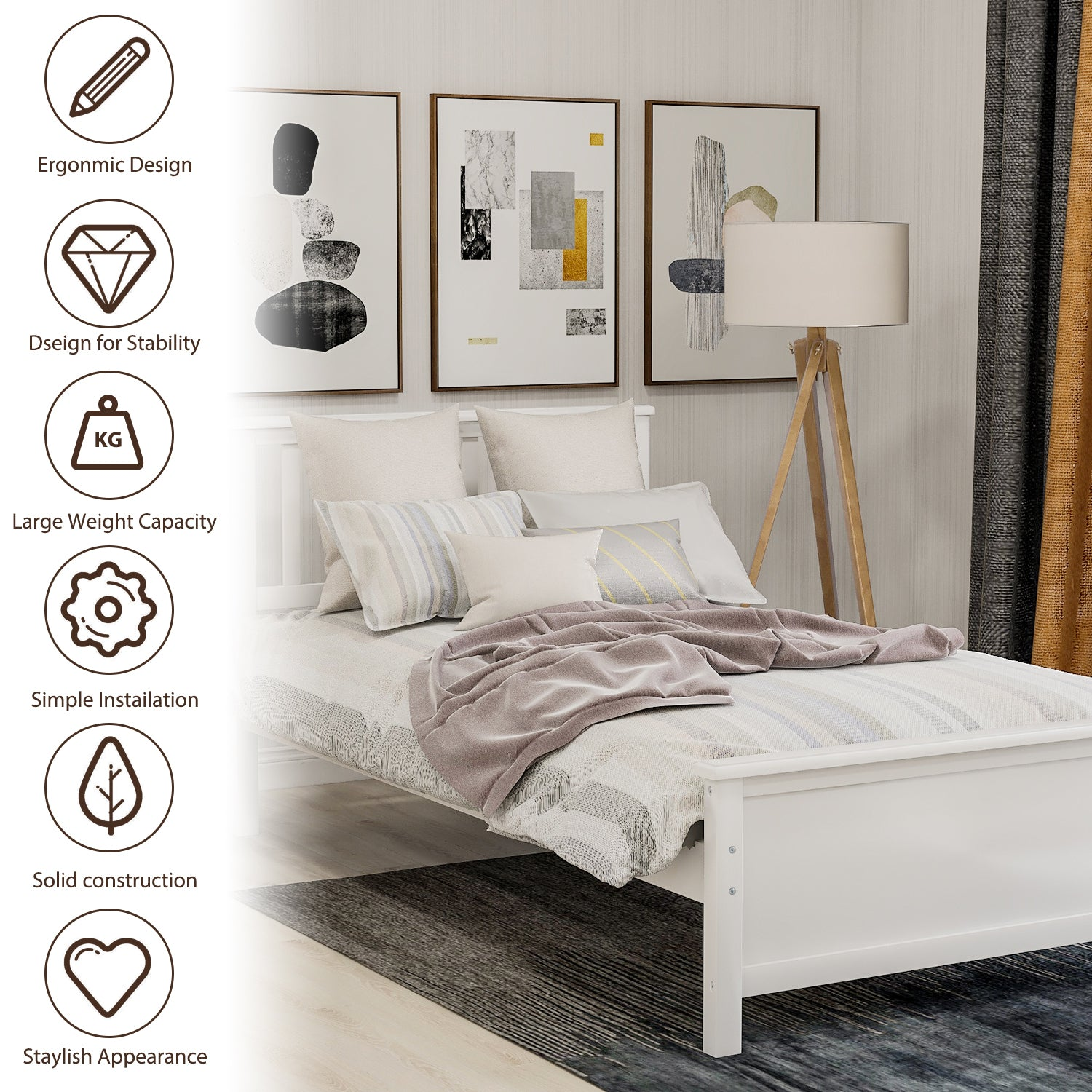 Start2Finish wood platform bed frame with headboard, footboard, and wood slat support, showcasing a sturdy wooden furniture piece.