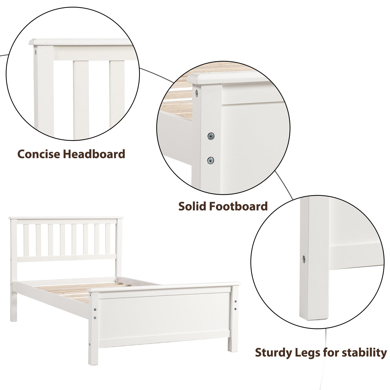 Start2Finish wood platform bed frame with headboard, footboard, and wood slat support, showcasing the sturdy wooden furniture design.