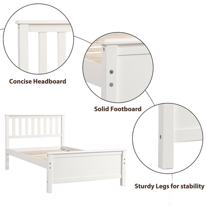 Start2Finish wood platform bed frame with headboard, footboard, and wood slat support, showcasing the sturdy wooden furniture design.