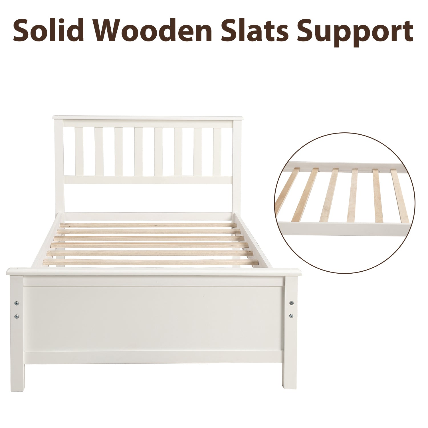 Start2Finish wood platform bed frame with headboard, footboard, and wooden slat support, shown with a modern bedroom setting.
