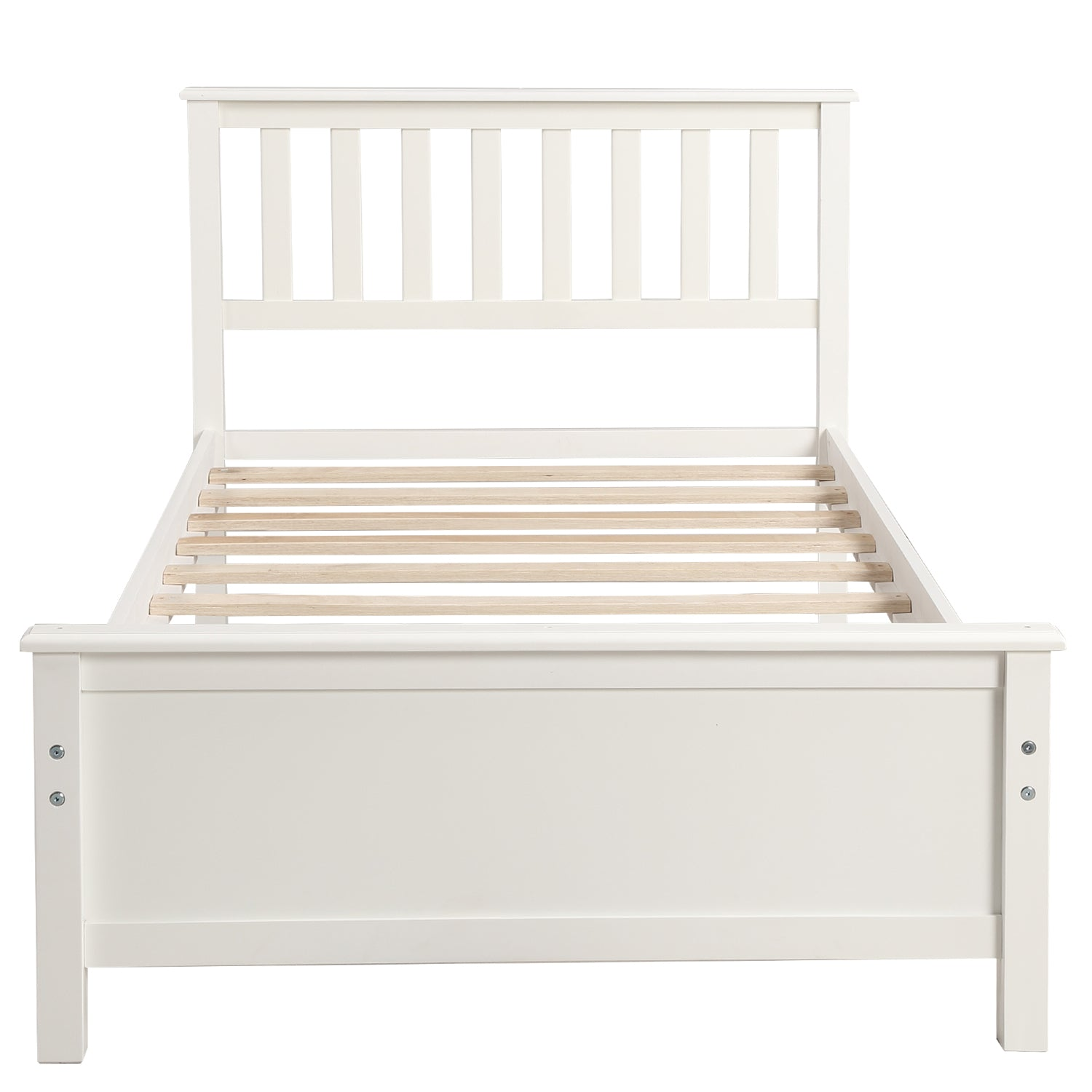 Wood platform bed frame with headboard, footboard, and wood slat support in natural finish, from Start2Finish furniture collection.