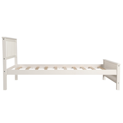 Start2Finish wood platform bed frame with headboard, footboard, and wood slat support for a sturdy, stylish bedroom addition.