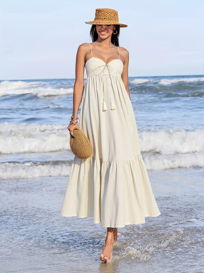 Pear Daisy sweetheart neck spaghetti strap dress, perfect for home and garden, featuring a soft, feminine design with delicate straps.