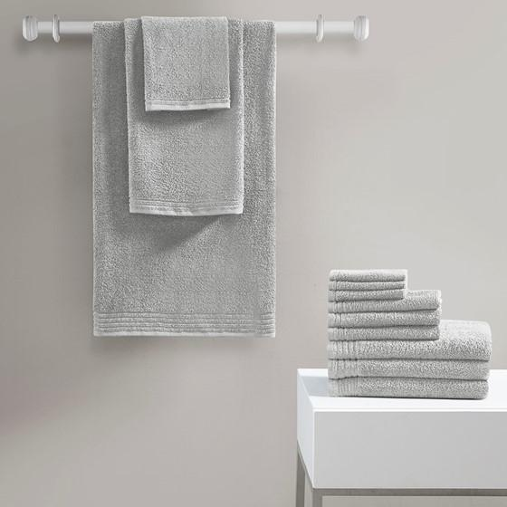 Start2Finish 12-piece quick dry cotton bath towel set with plush, soft towels displayed in a bathroom setting.