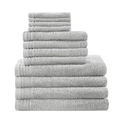 Start2Finish 100% cotton quick-dry bath towel set with 12 large plush towels, perfect for bathroom use and quick drying.