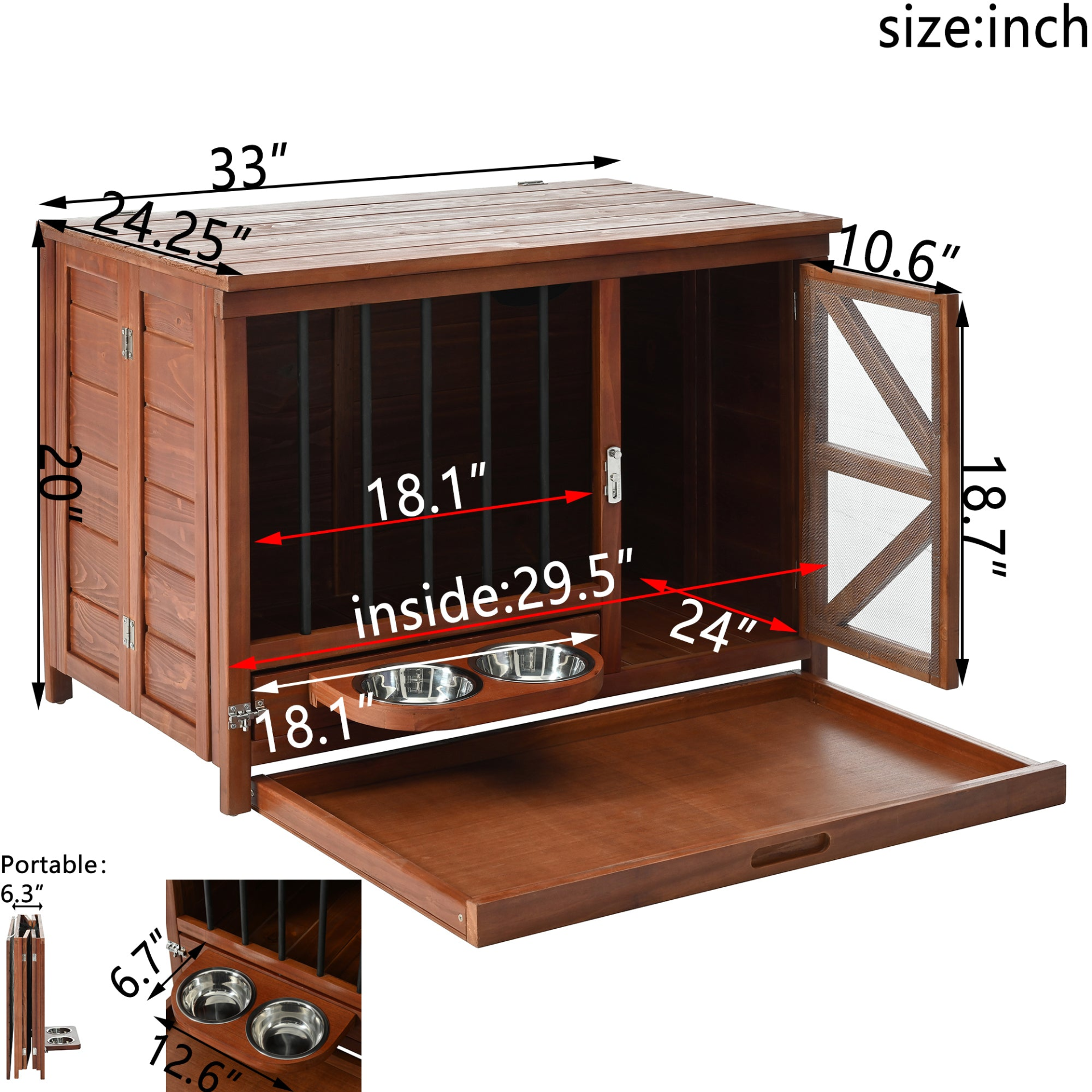 Solid wood foldable dog crate furniture with 360° rotating feeder and removable tray by Start2Finish, showcasing sleek pet housing.