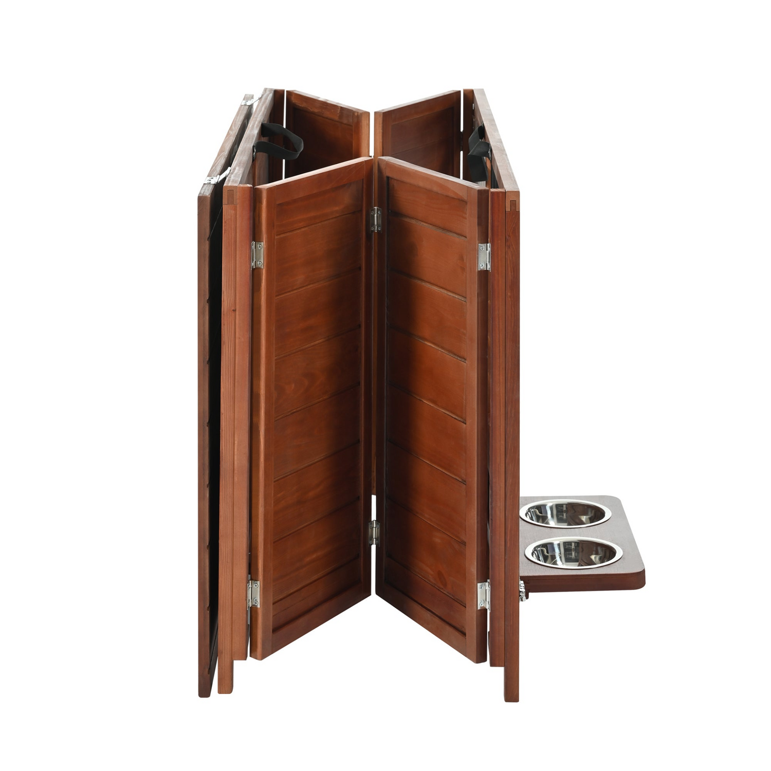 Solid wood foldable dog crate furniture with 360° rotating feeder and removable tray by Start2Finish, showcasing the stylish pet crate.