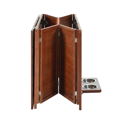 Solid wood foldable dog crate furniture with 360° rotating feeder and removable tray by Start2Finish, showcasing the stylish pet crate.