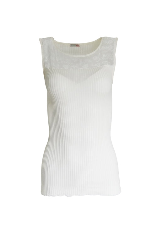Byzantium Hemera EGI Merino Wool Blend Top with tulle trim, showcasing a stylish blouse with elegant detailing.