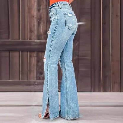 Carmine Juneberry high waist ripped split stretch jeans for women with distressed details and a slim fit style.