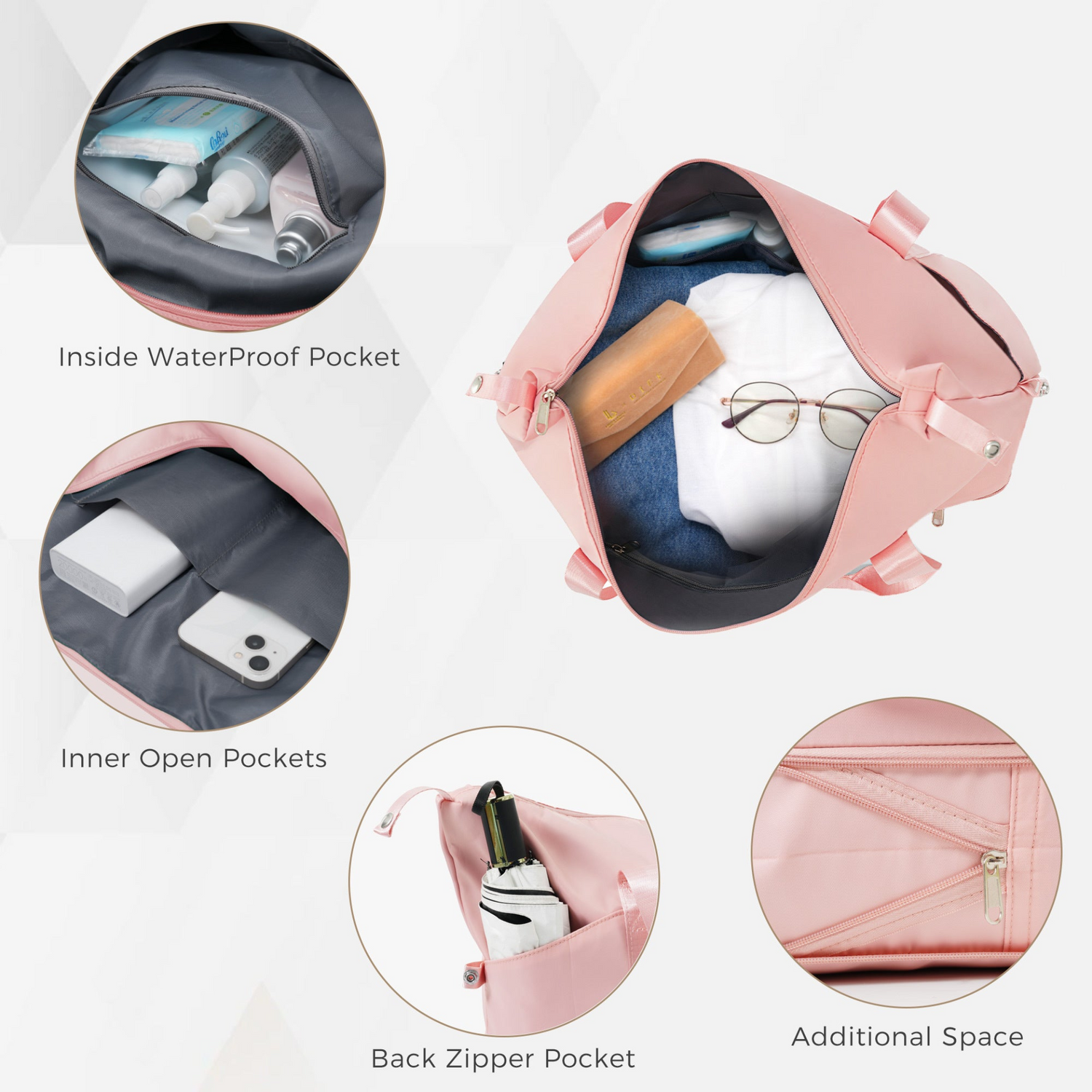 Start2Finish 5-piece luggage set with USB port, hard shell ABS+PC, spinner wheels, including travel bags and accessories.